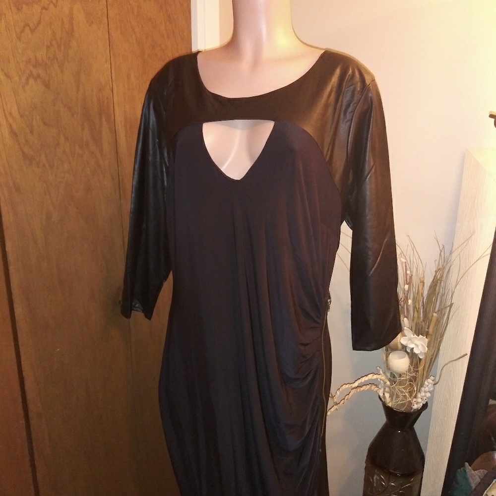 Ladies Fashion to Figure Black Faux Leather Dress